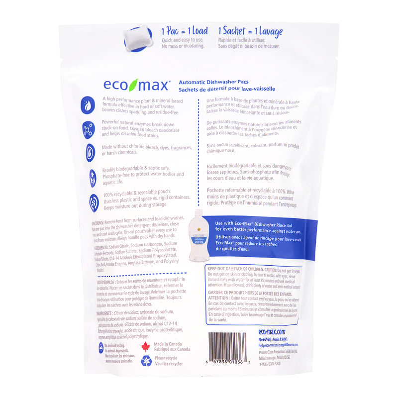 Eco-Max Automatic Dishwasher Pacs - Fragrance-Free (50 count